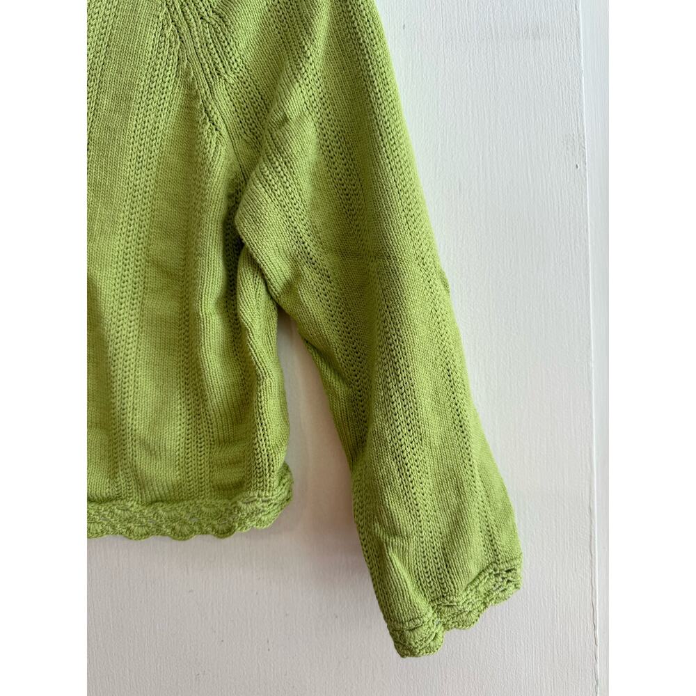 Sigrid Olsen Sweater crop cardigan knit buttons silk cotton blend kelly green M - Picture 5 of 12